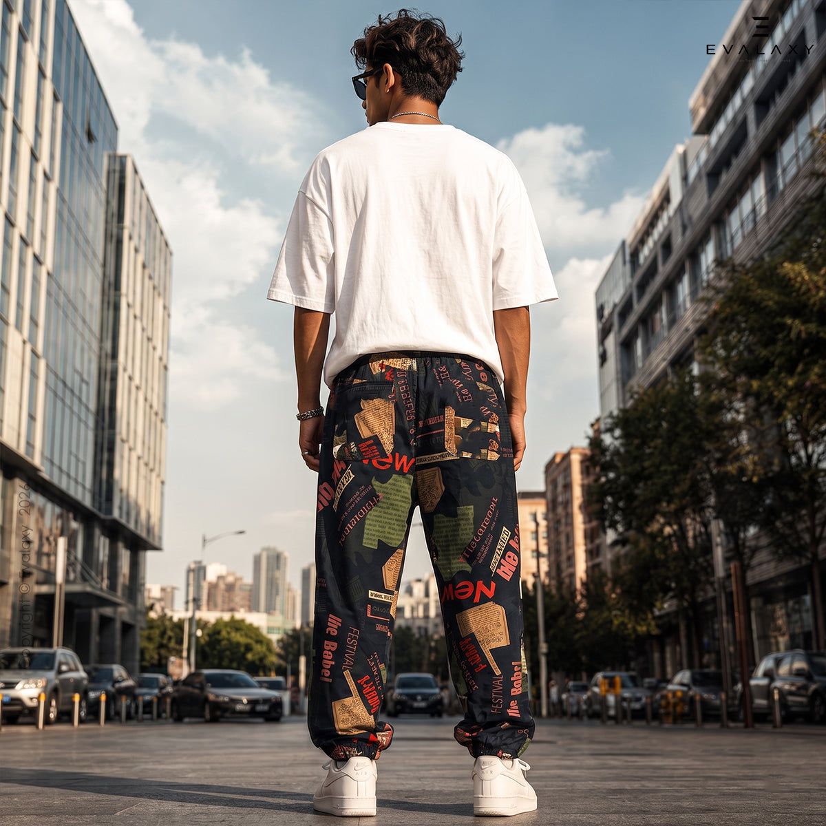 Loose Black News Text Jogger Breathable Casual Harem Pants For Men & Women