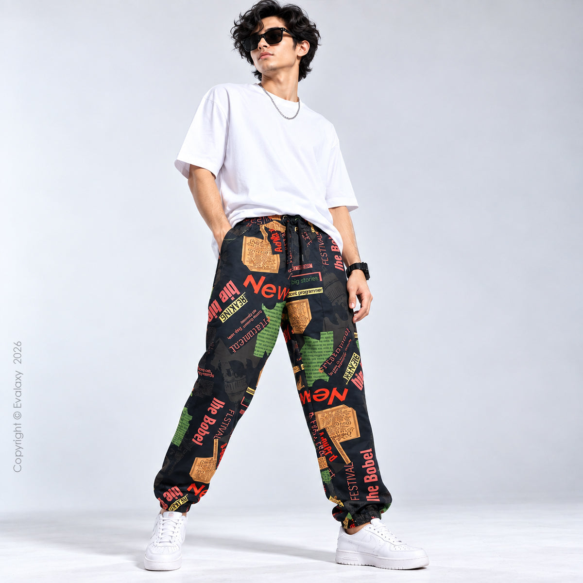 Loose Black News Text Jogger Breathable Casual Harem Pants For Men & Women