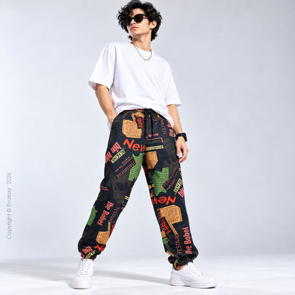 Loose Black News Text Jogger Breathable Casual Harem Pants For Men & Women
