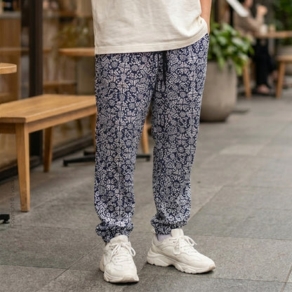Loose Blue Rangoli Jogger Breathable Casual Harem Pants For Men & Women