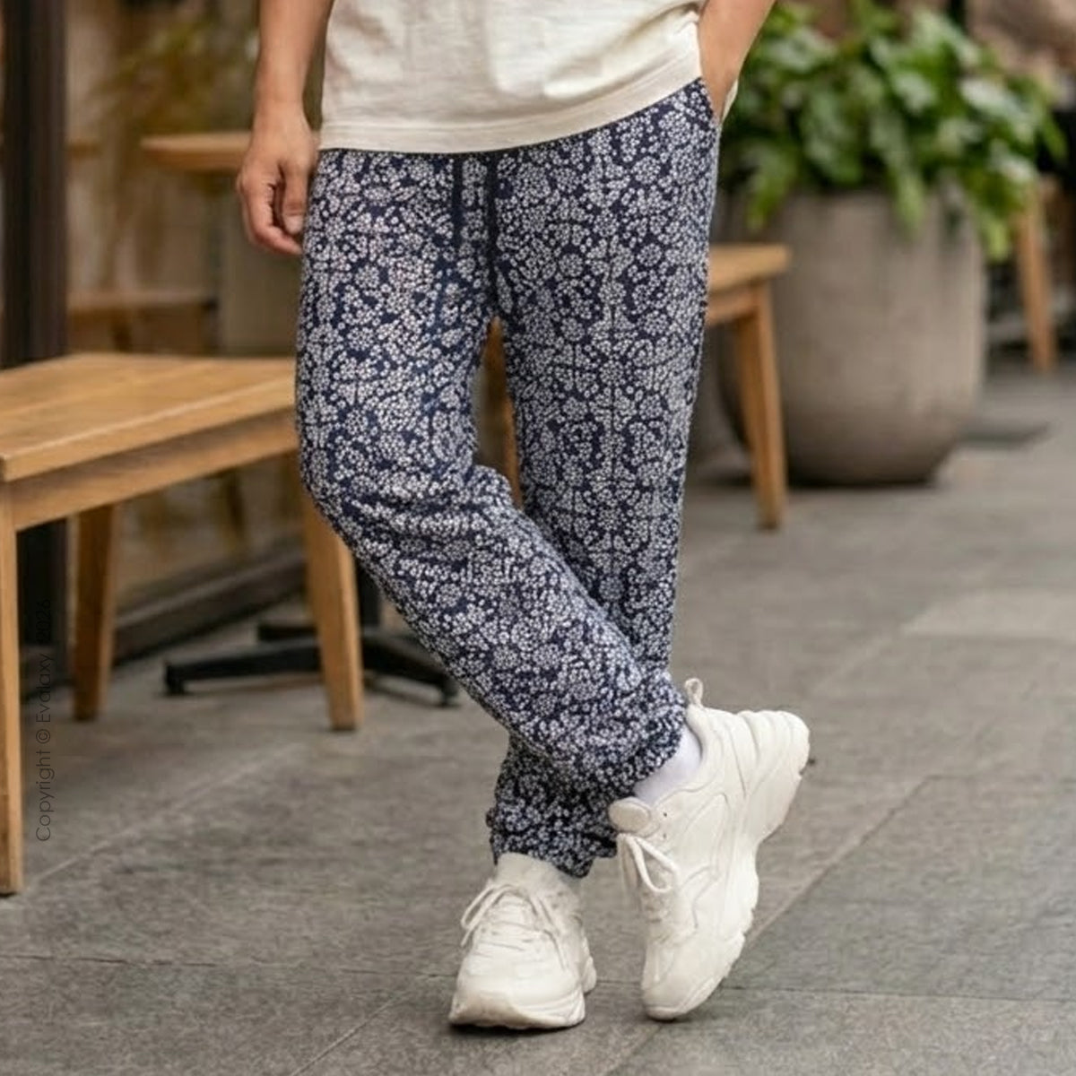 Loose Blue Rangoli Jogger Breathable Casual Harem Pants For Men & Women