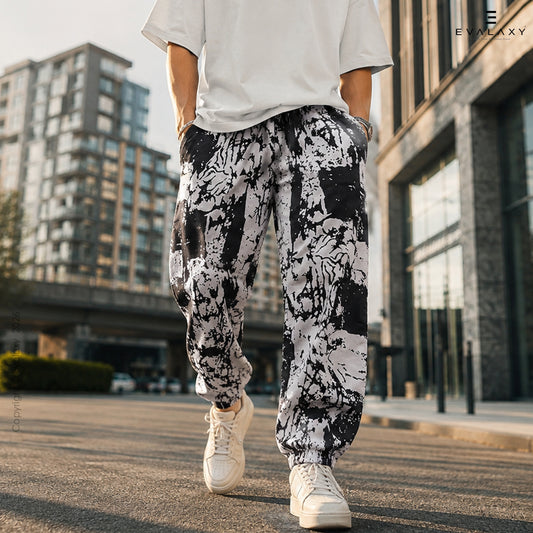 Loose Abstract Black n White Jogger Breathable Casual Harem Pants for Men & Women