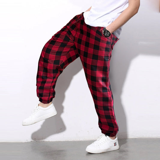 Red Plaid Loose Jogger Breathable Casual Harem Pants