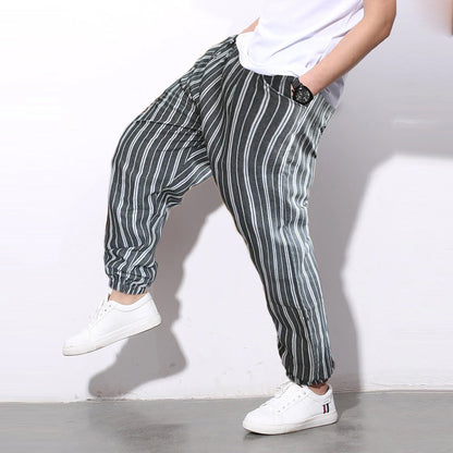 Men's Pants Loose Greyish Stripped Jogger Breathable Casual Harem Pants