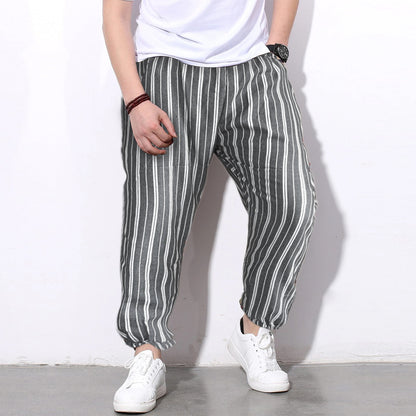 Men's Pants Loose Greyish Stripped Jogger Breathable Casual Harem Pants