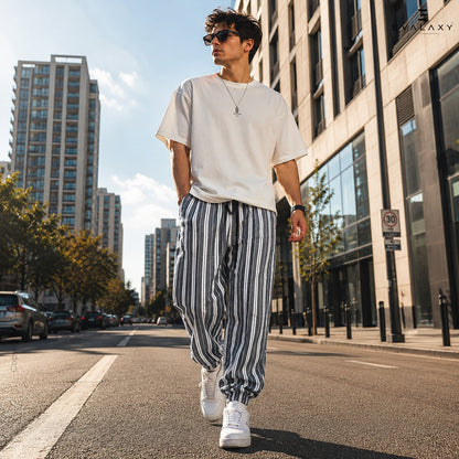 Men's Pants Loose Greyish Stripped Jogger Breathable Casual Harem Pants