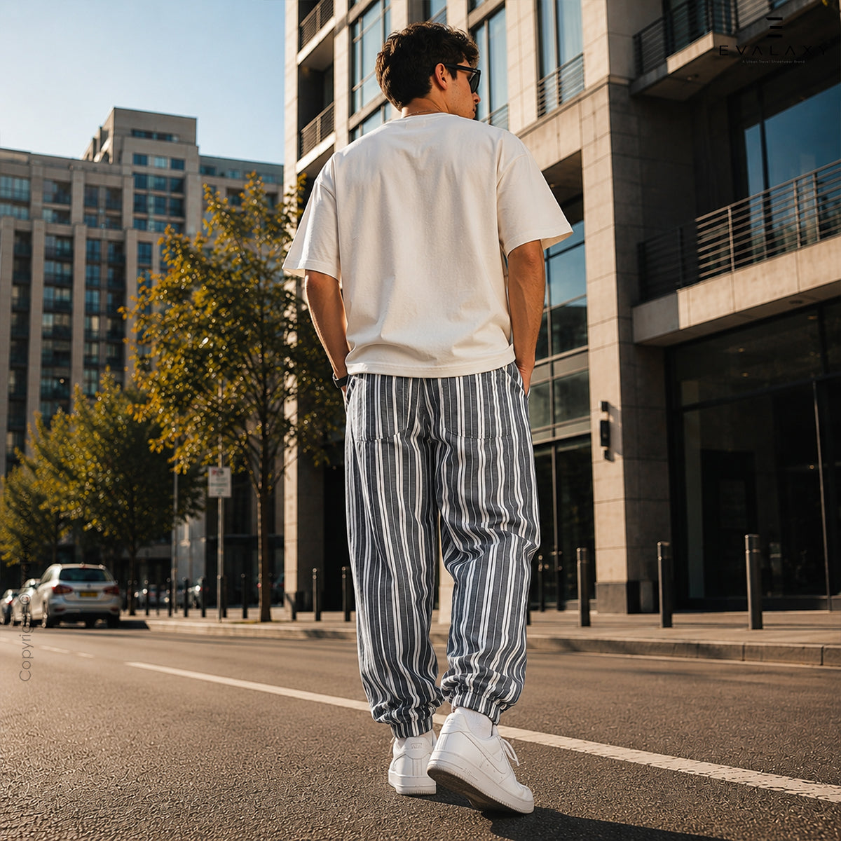 Men's Pants Loose Greyish Stripped Jogger Breathable Casual Harem Pants