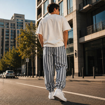 Men's Pants Loose Greyish Stripped Jogger Breathable Casual Harem Pants