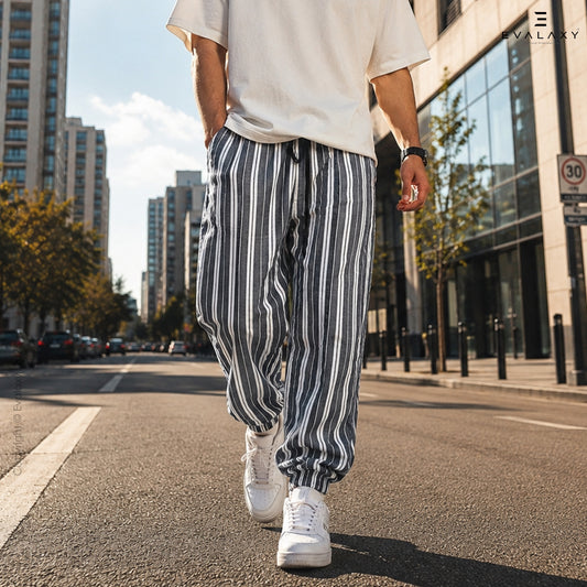 Men's Pants Loose Greyish Stripped Jogger Breathable Casual Harem Pants