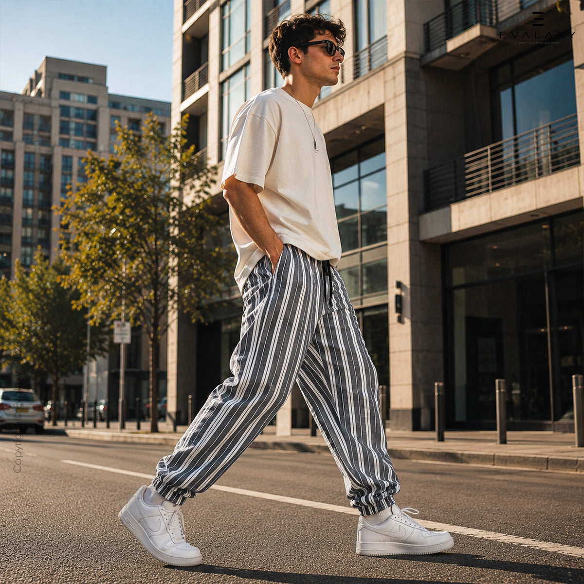 Men's Pants Loose Greyish Stripped Jogger Breathable Casual Harem Pants