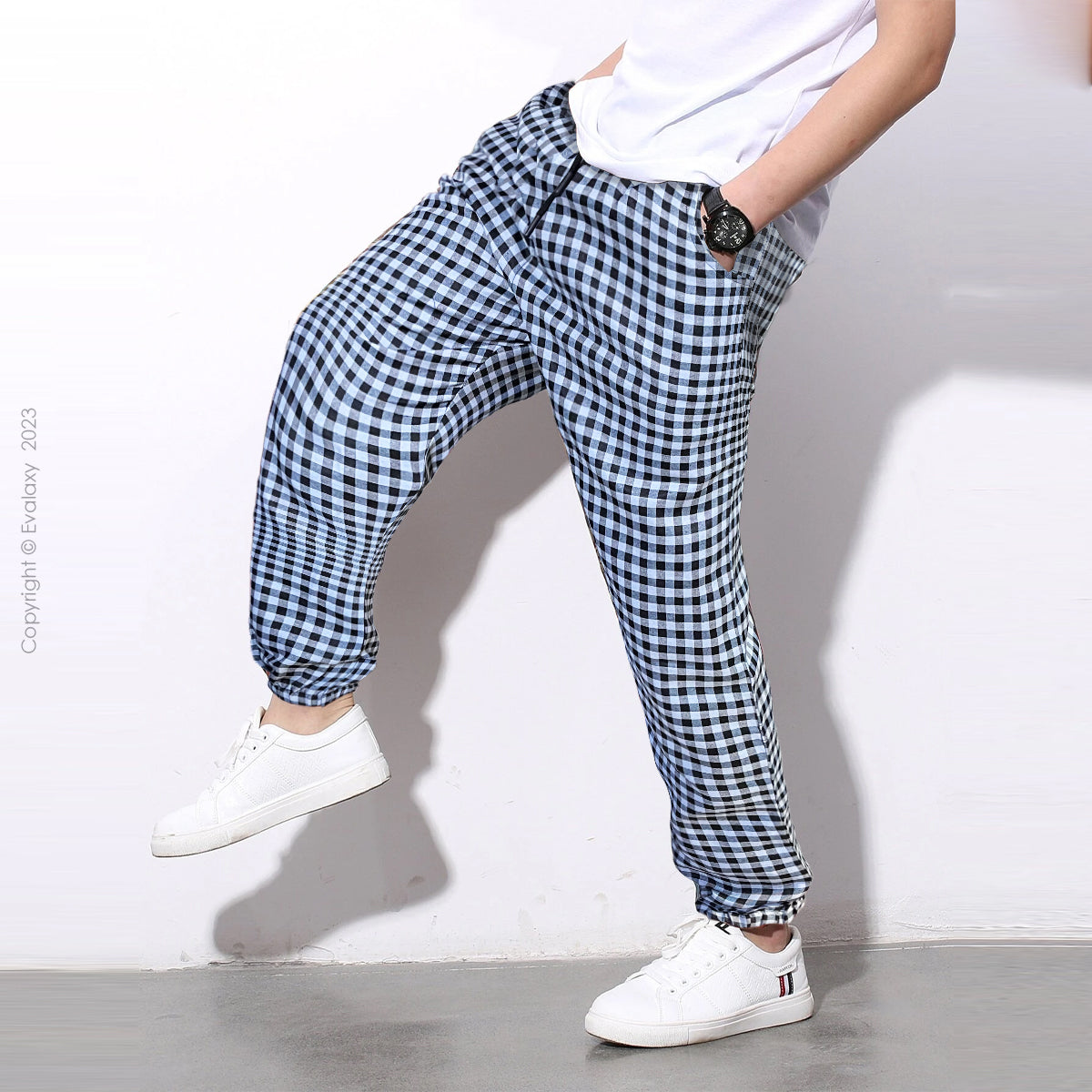 Loose Black N Grey Checkered Jogger Breathable Casual Harem Pants For Men & Women