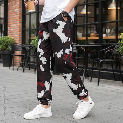 Loose Dark Maroon Black Camo Jogger Breathable Casual Harem Pants For Men & Women