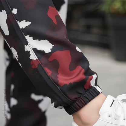 Loose Dark Maroon Black Camo Jogger Breathable Casual Harem Pants For Men & Women