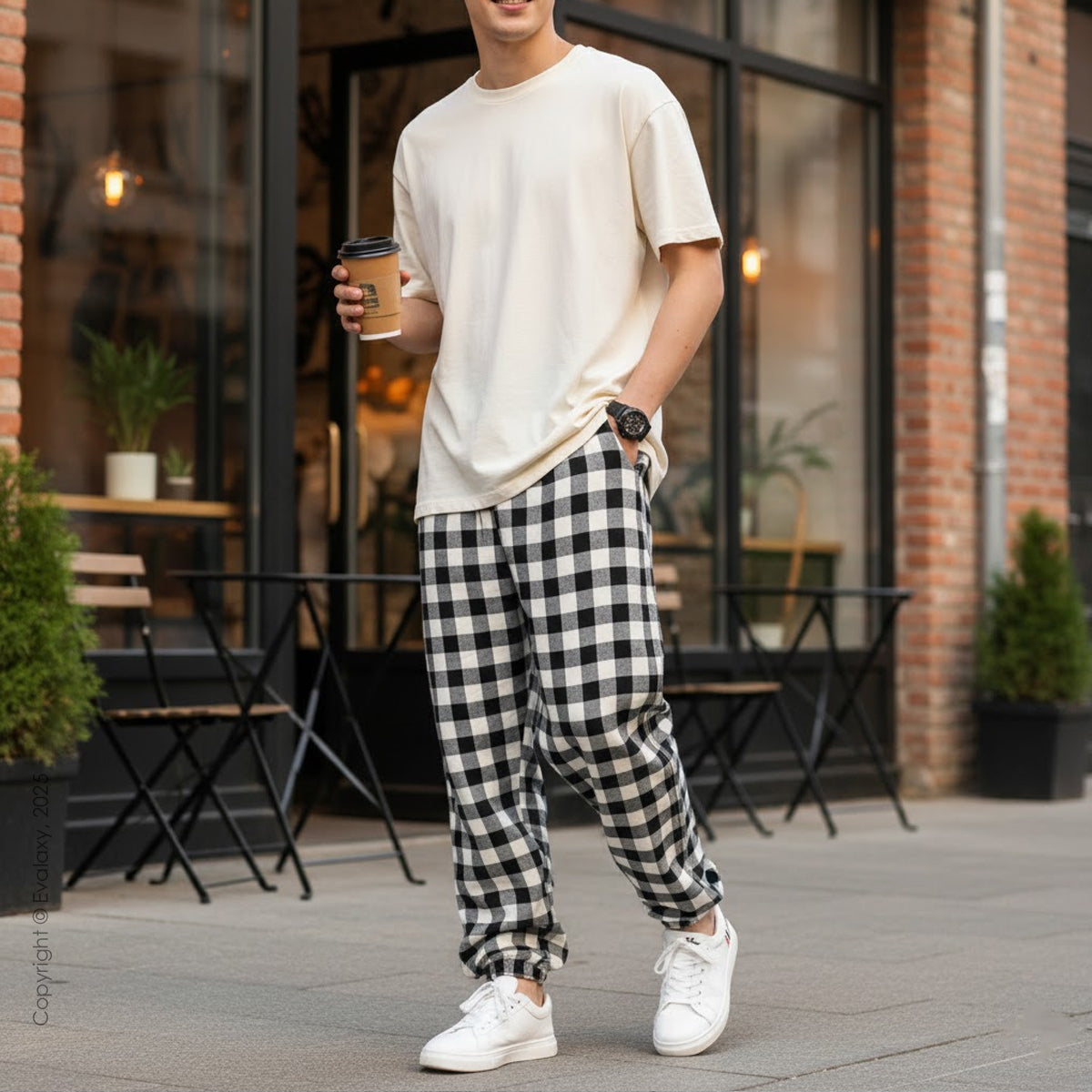 Black n Grey Plaid Loose Jogger Breathable Casual Harem Pants