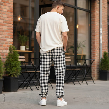 Black n Grey Plaid Loose Jogger Breathable Casual Harem Pants