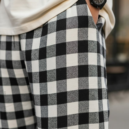 Black n Grey Plaid Loose Jogger Breathable Casual Harem Pants