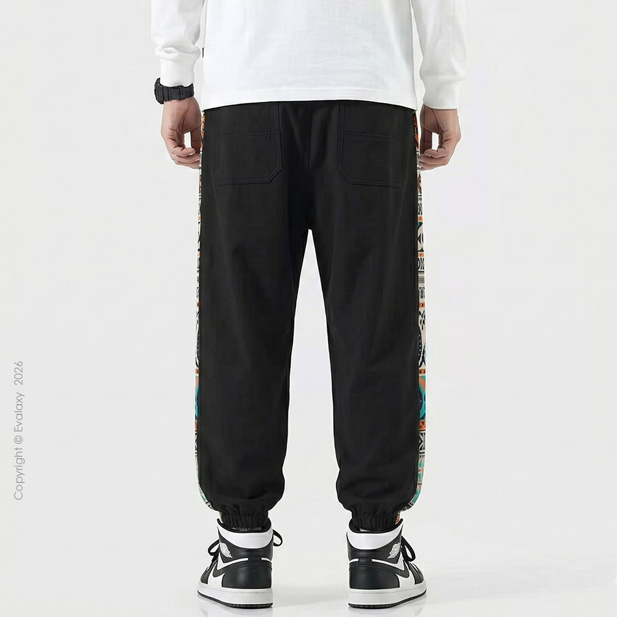 Black Side Print Jogger Breathable Casual Harem Pants For Men & Women