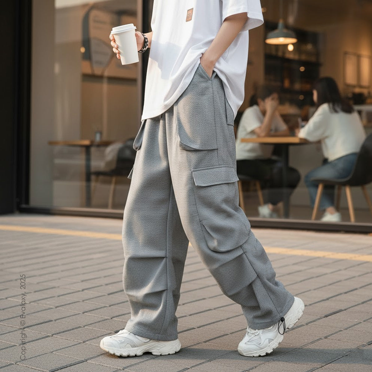 Evalaxy Korean-Fit Heavy Drape Relaxed Cargo Pants