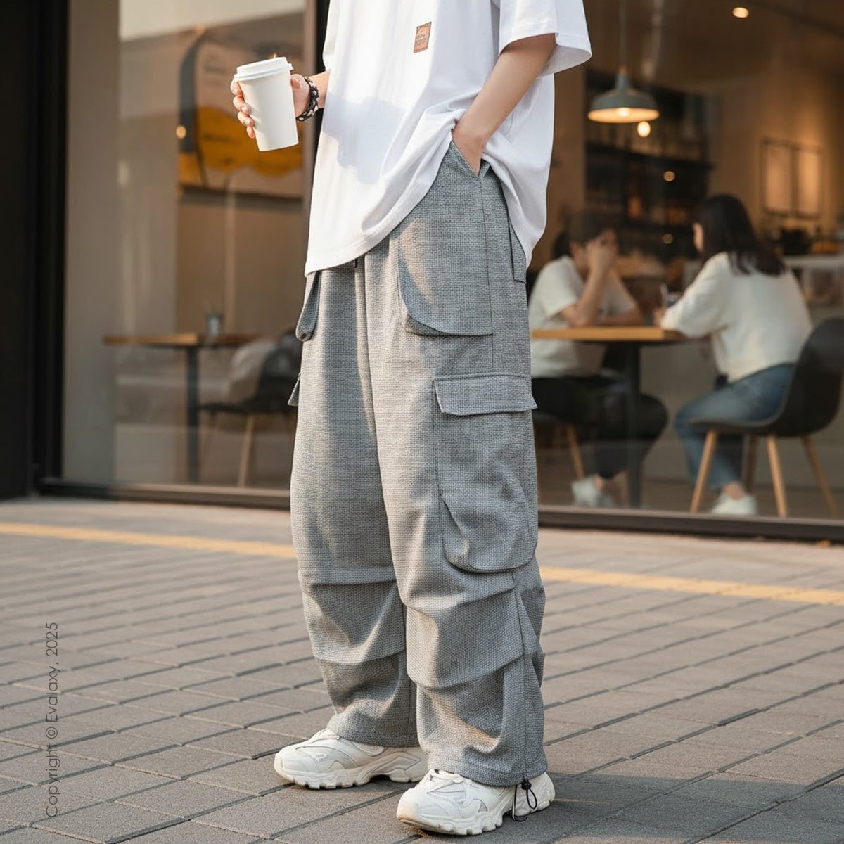 Evalaxy Korean-Fit Heavy Drape Relaxed Cargo Pants