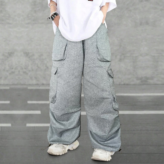 Unisex Dark Cargo Pants – Baggy Parachute Style for Men & Women