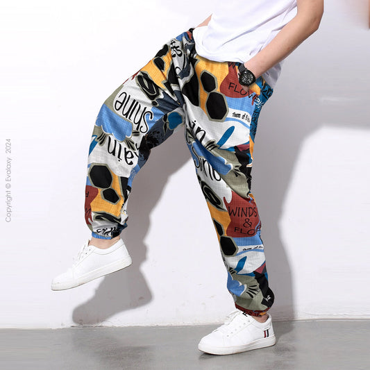 Random Adventure Rain Text StreetWear Jogger Breathable Casual Harem Pants for Men & Women