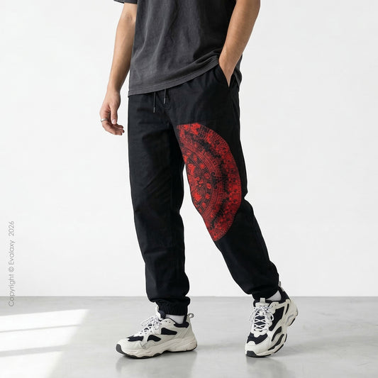 Evalaxy Urban Style Joggers with Bold Red Tribal Print For Men & Women