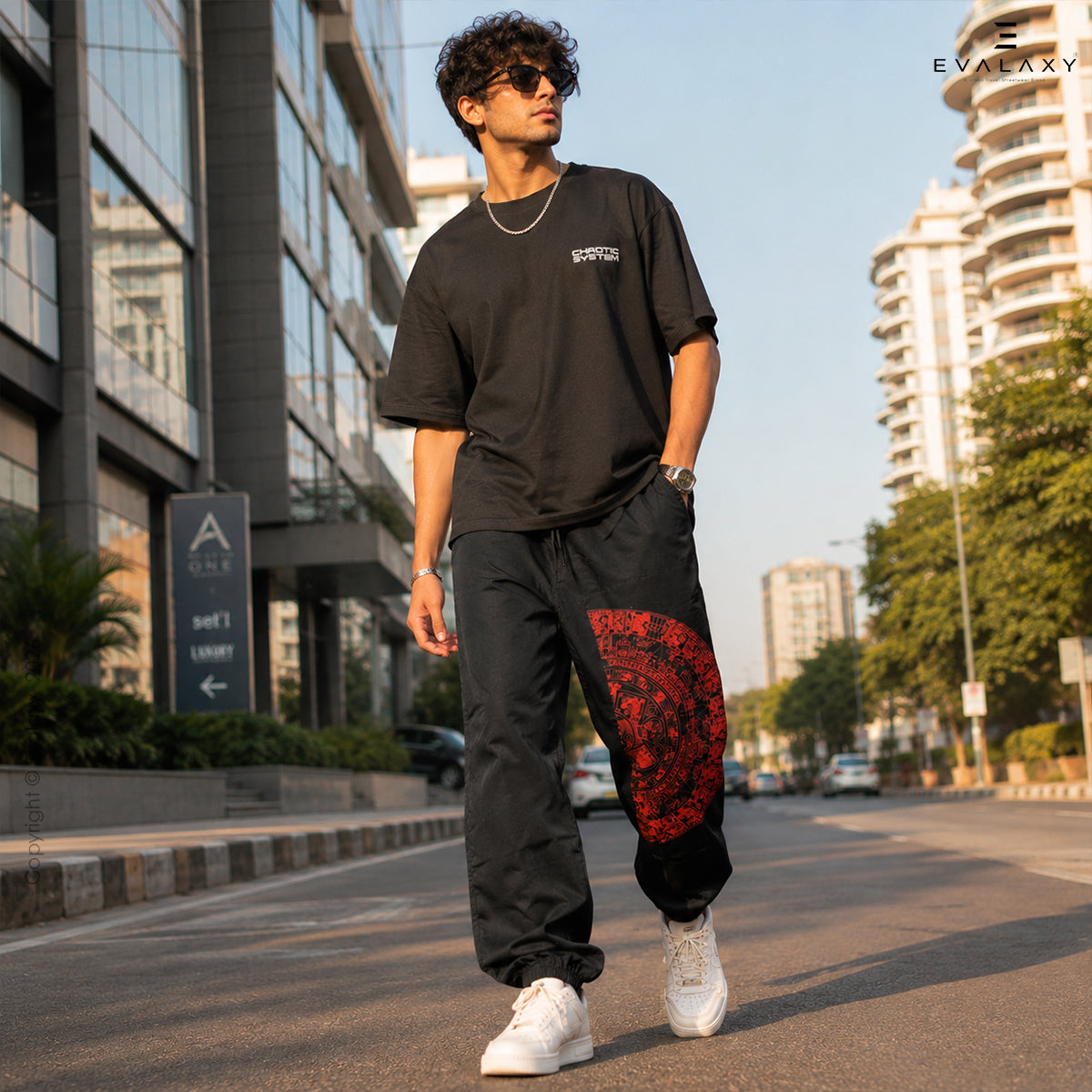 Evalaxy Urban Style Joggers with Bold Red Tribal Print For Men & Women