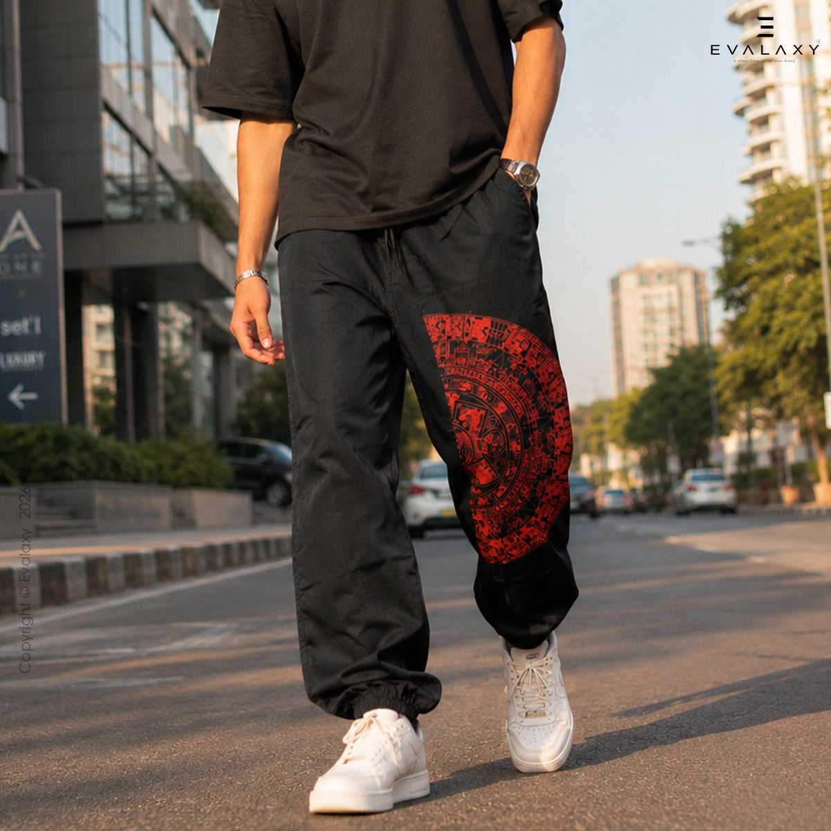 Evalaxy Urban Style Joggers with Bold Red Tribal Print For Men & Women