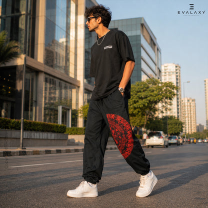 Evalaxy Urban Style Joggers with Bold Red Tribal Print For Men & Women