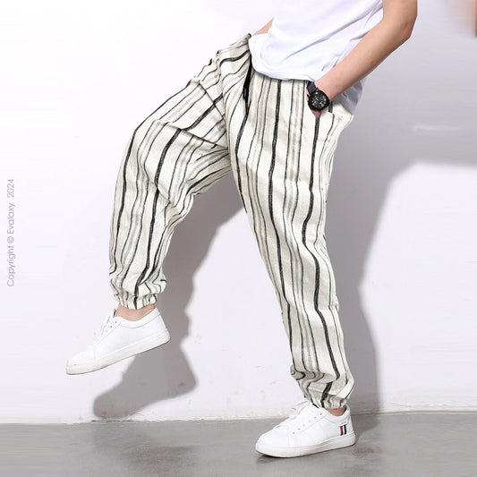 Loose White Stripped Premium Jogger Breathable Casual Harem Pants for Men & Women