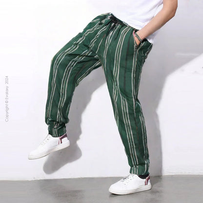 Loose Green Stripped Premium Jogger Breathable Casual Harem Pants for Men & Women