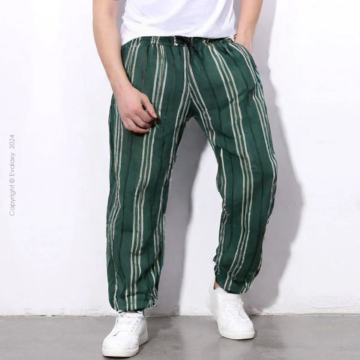 Loose Green Stripped Premium Jogger Breathable Casual Harem Pants for Men & Women