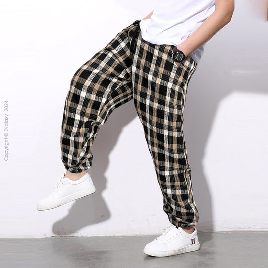 Peach Black Checkered Premium Jogger Breathable Casual Harem Pants for Men & Women