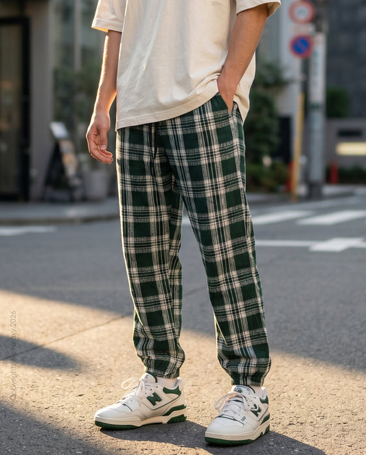 Green Big Checkered Premium Jogger Breathable Casual Harem Pants for Men & Women