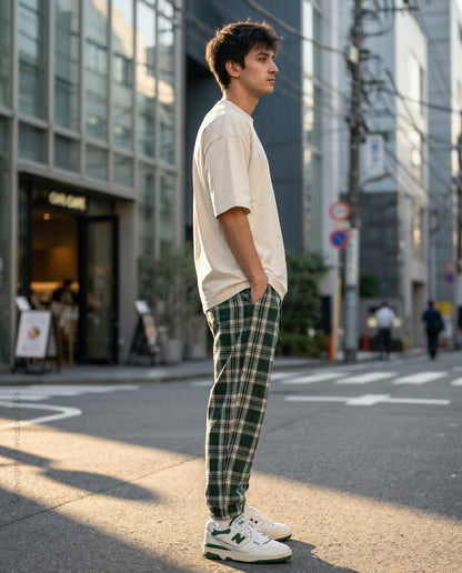 Green Big Checkered Premium Jogger Breathable Casual Harem Pants for Men & Women