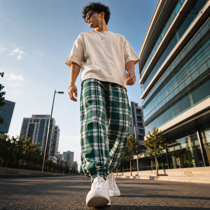 Green Big Checkered Premium Jogger Breathable Casual Harem Pants for Men & Women