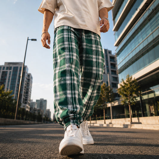 Green Big Checkered Premium Jogger Breathable Casual Harem Pants for Men & Women