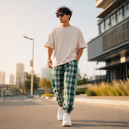 Green Big Checkered Premium Jogger Breathable Casual Harem Pants for Men & Women