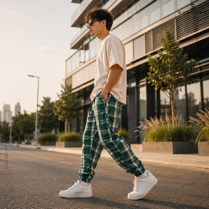 Green Big Checkered Premium Jogger Breathable Casual Harem Pants for Men & Women