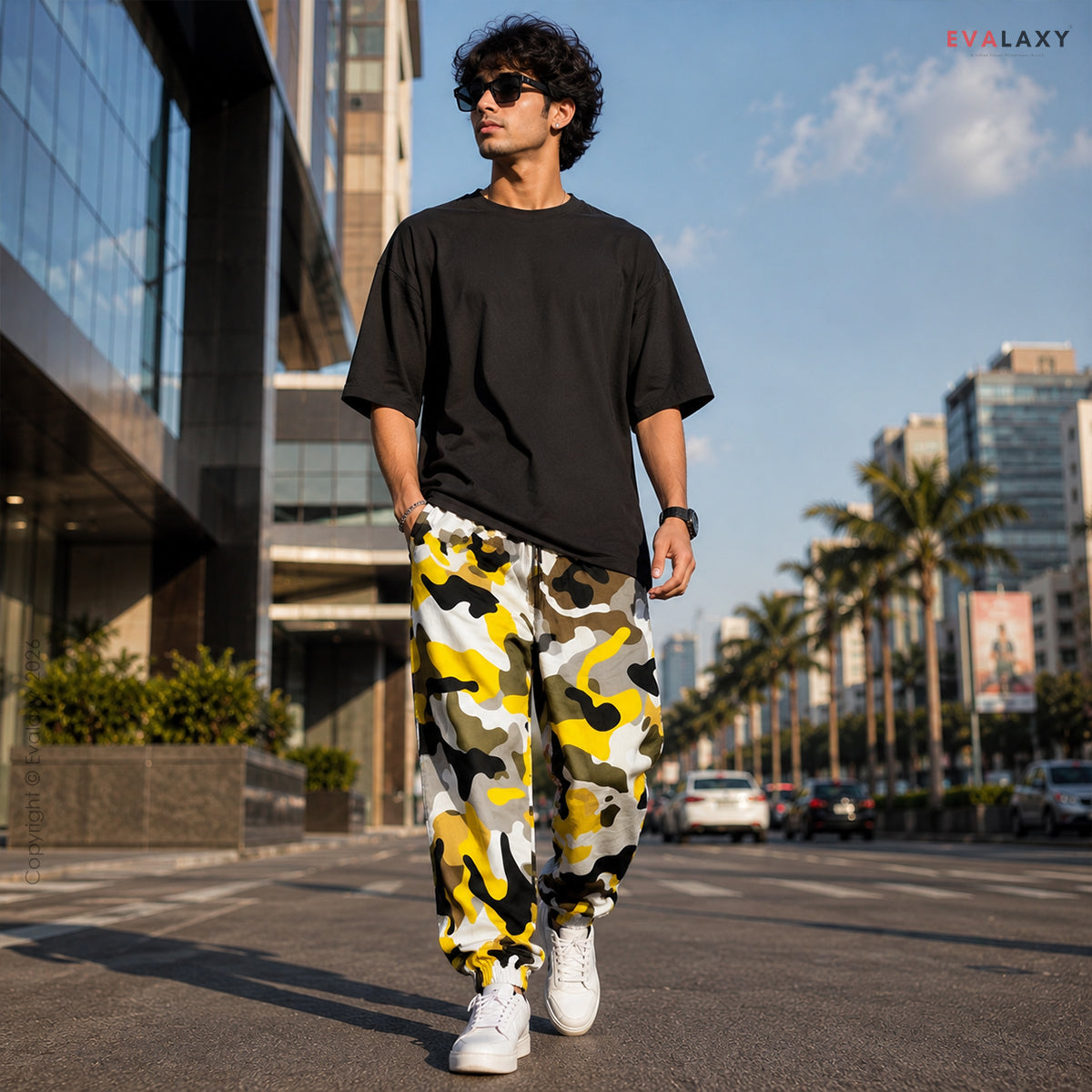Evalaxy Unisex Yellow Camo Joggers – Streetwear Edition