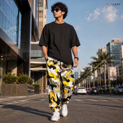 Evalaxy Unisex Yellow Camo Joggers – Streetwear Edition