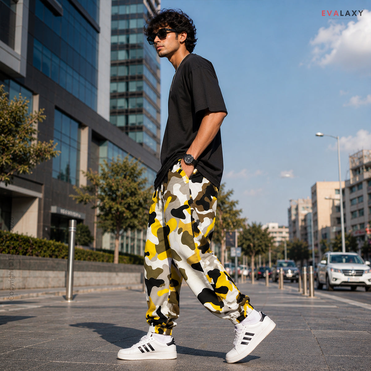 Evalaxy Unisex Yellow Camo Joggers – Streetwear Edition