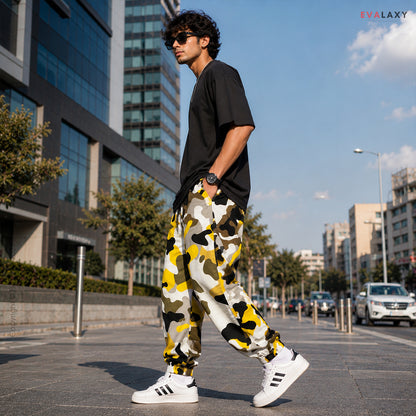 Evalaxy Unisex Yellow Camo Joggers – Streetwear Edition