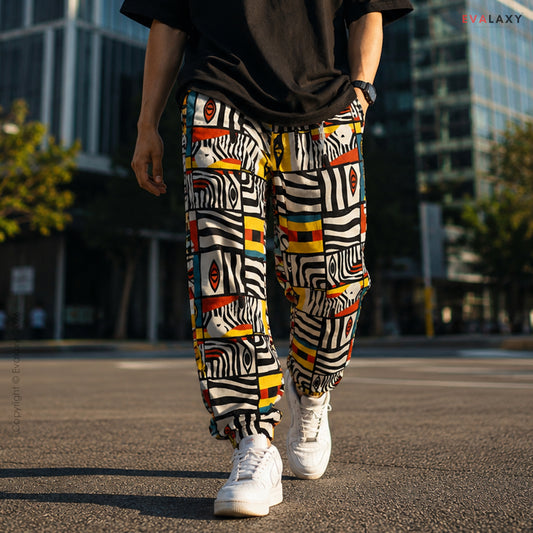 Evalaxy Unisex Tribal Art Joggers – Multicolor Street Fit