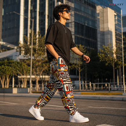 Evalaxy Unisex Tribal Art Joggers – Multicolor Street Fit