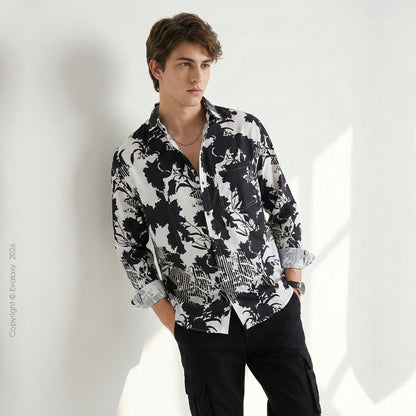 Black Leafy Full-Sleeve Shirts
