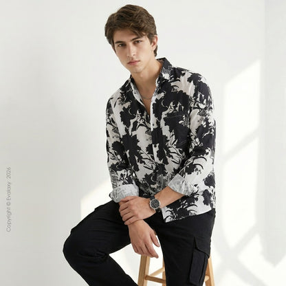 Black Leafy Full-Sleeve Shirts