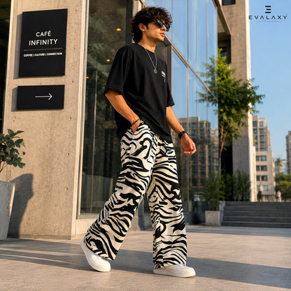 Evalaxy Monochrome Zebra Streetwear Baggy Joggers