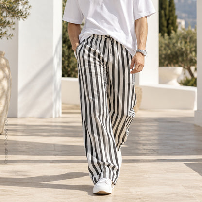 Dark Grey Stripped Straight Relax-Fit Pants for Men & Women
