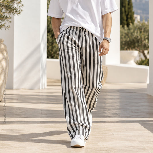 Dark Grey Stripped Straight Relax-Fit Pants for Men & Women
